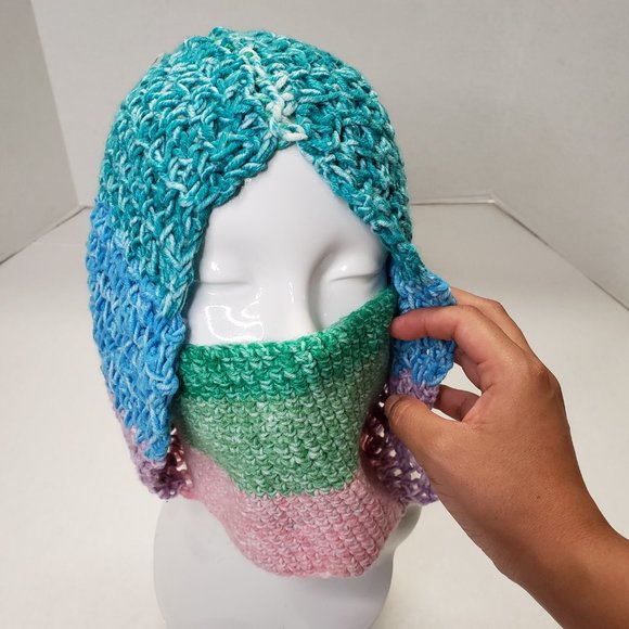 Unisex Crochet Unique Handmade Multicolor Hoodie with Mask | Facemask| - Picture 6 of 12